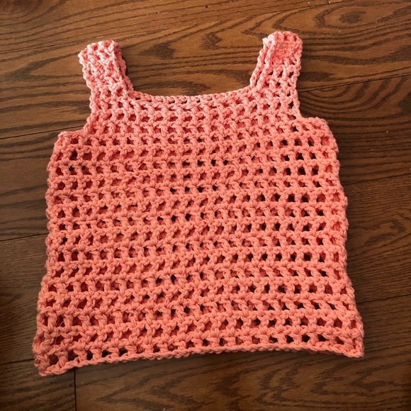 Hand- crocheted peach coloured cotton mesh pop-top -new - Picture 3 of 8